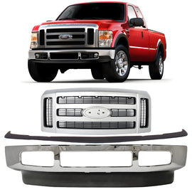 2008-2010 Ford F-250 Super Duty & F-350 Super Duty Front Bumper Chrome & Grille Assembly Kit | OEM Fit