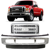 Front Bumper Chrome & Grille Assembly Kit For 2008-2010 Ford F-250 Super Duty & F-350 Super Duty