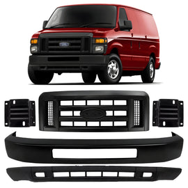 2008-2019 Ford E-150 E-250 & E-350 E-450 Super Duty Front Bumper Primed & Bumper Brackets Kit | OEM Fit