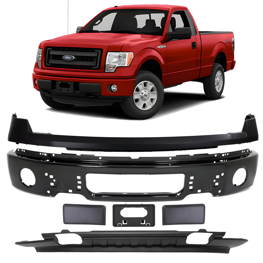 Front Bumper Paintable Steel & Valance Textured Kit For 2009-2014 Ford F-150