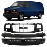 Front Bumper Primed & Grille Assembly Kit For 2003-23 GMC Savana 1500 2500 3500