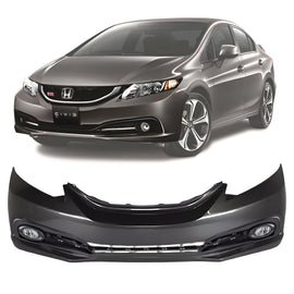 2013-2015 Honda Civic Front Bumper Cover Primed & Fog Lights Assembly Kit  | OEM Fit
