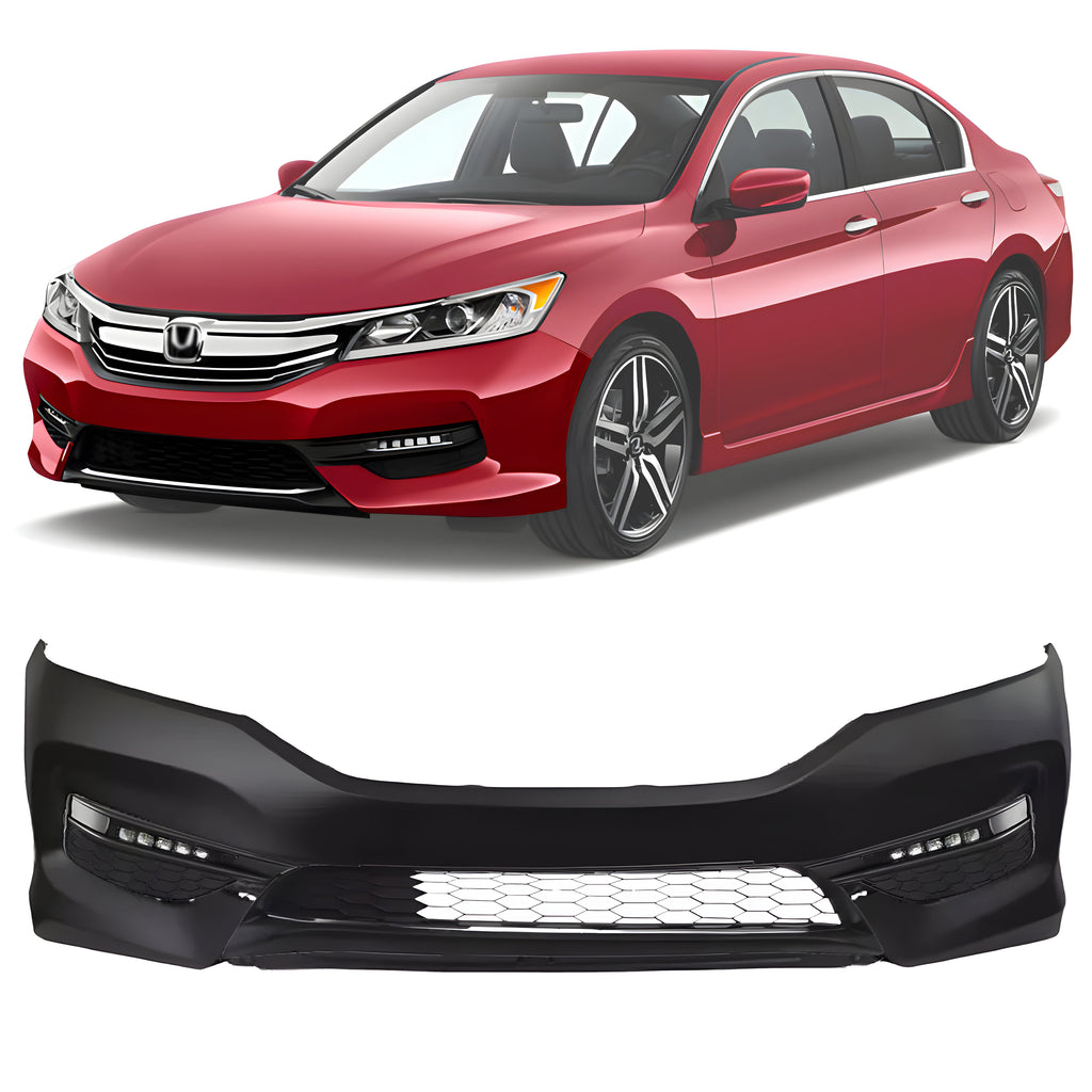 Front Bumper Cover Paintable & Fog Lights Assembly For 2016-2017 Honda Accord