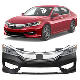 Front Bumper Cover Paintable & Headlight Assembly For 2016-2017 Honda Accord