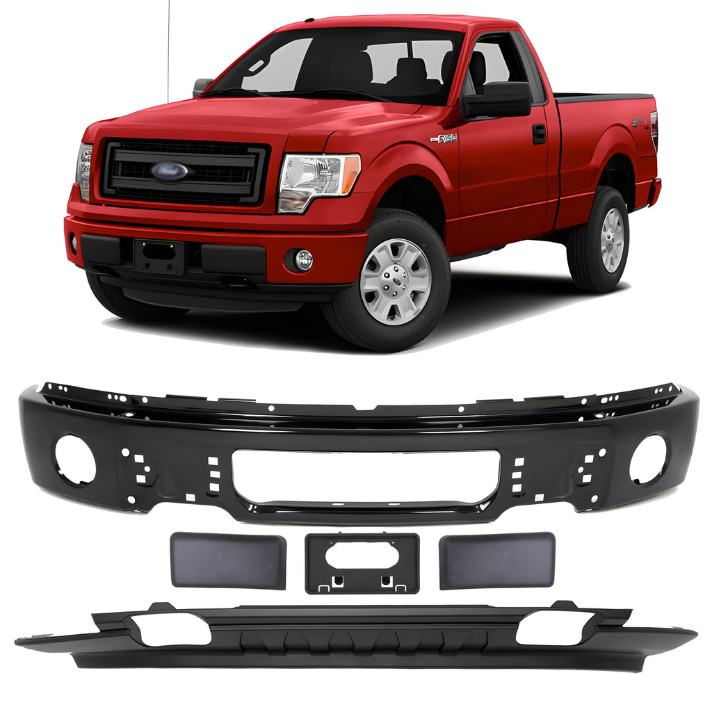 Front Bumper Paintable Steel & Valance Textured Kit For 2009-2014 Ford F-150