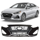 Front Bumper Cover Fascia Primed & Grille Assembly For 2018-2019 Hyundai Sonata