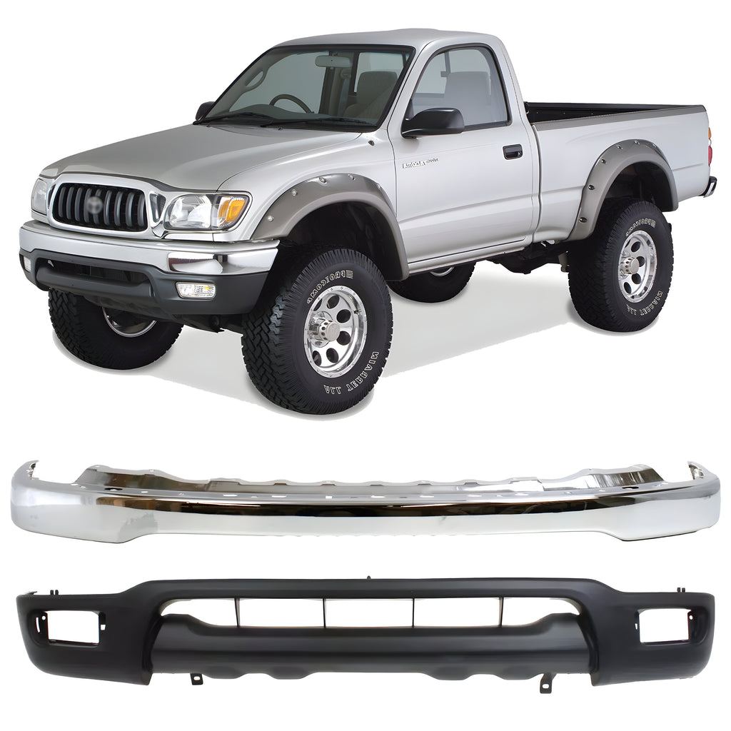 Front Bumper Chrome Steel & Valance Textured Kit For 2001-2004 Toyota Tacoma