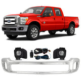 Front Bumper Chrome & Fog Lights Kit For 2011-2016 Ford F-250 Super Duty and 350