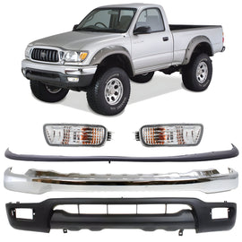 2001-2004 Toyota Tacoma Front Bumper Chrome Steel & Turn Signal Lights Kit | OEM Fit