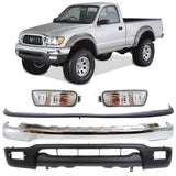 Front Bumper Chrome Steel & Turn Signal Lights Kit For 2001-2004 Toyota Tacoma