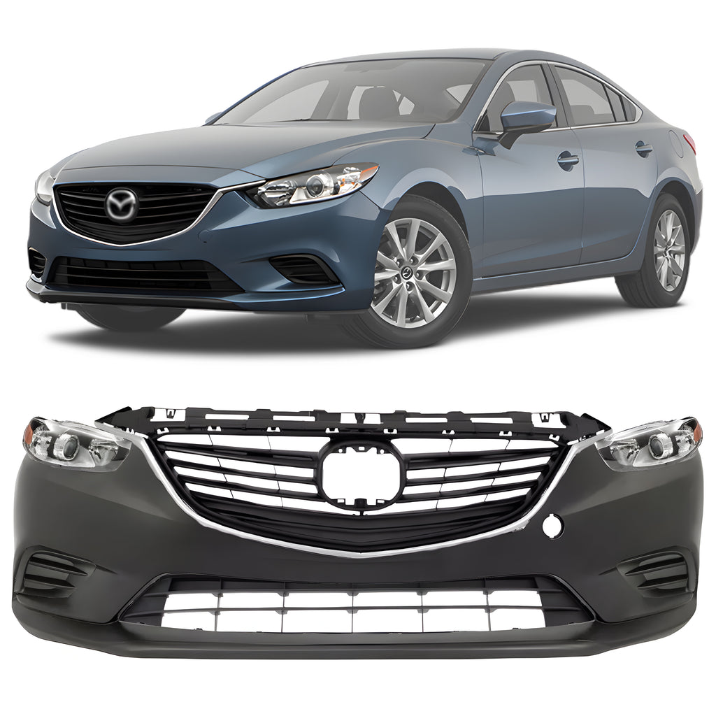 Front Bumper Cover Paintable & Headlight Assembly Kit For 2014-2017 Mazda 6