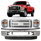 Front Bumper Chrome & Headlight Assembly Kit For 2008-2010 Ford F-250 Super Duty F-350 Super Duty