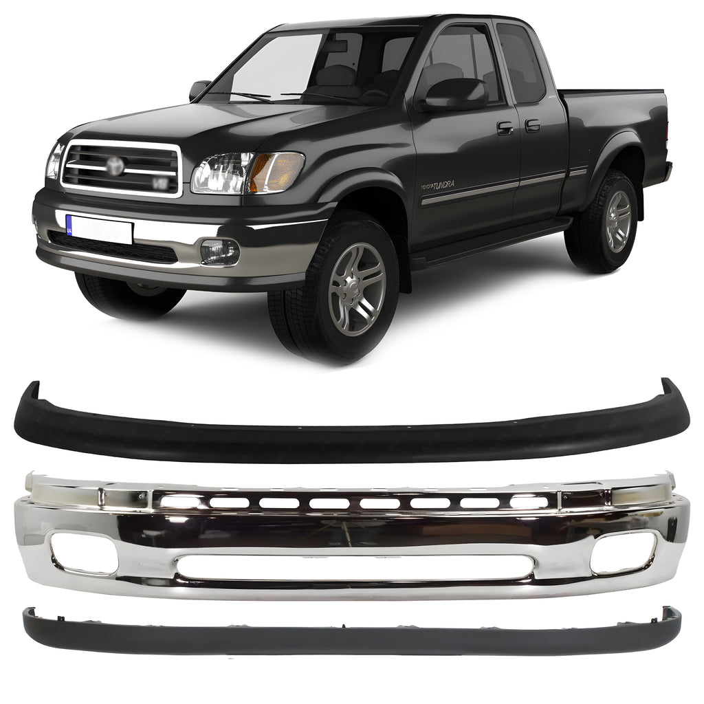 Front Bumper Chrome Steel & Valance Textured Kit For 2000-2006 Toyota Tundra