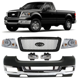 Replacement 2004–2005 Ford F-150 – 11-Piece Kit Front Bumper Chrome & Headlights Assembly, OEM Fit, Includes Grille, Headlights, Fog Lights, Bumper Cover, Grilles, Trim, Face Bar & Valance
