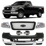 Front Bumper Chrome & Headlights Assembly Kit For 2004-2005 Ford F-150 Truck