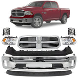 Front Bumper Chrome & Grille Assembly Kit For 2013-2018 Ram 1500 & 2019-2022 Ram 1500 Classic