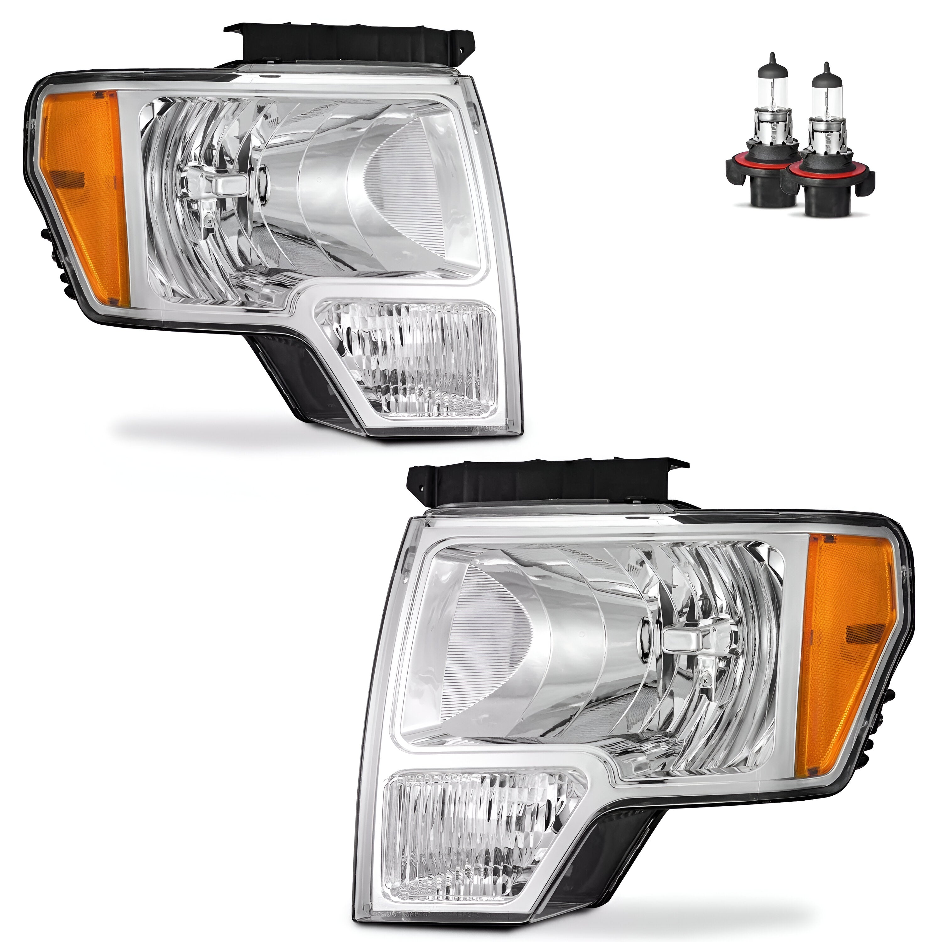2009–2014 Ford F-150 Headlight Set Left and Right Side Chrome w/ Bulb(s) | OEM Fit