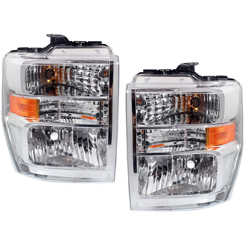 Front Headlight Set W/Bulbs For 2008-2019 Ford E-150 E-250 E-350 Super Duty & E-450 Super Duty