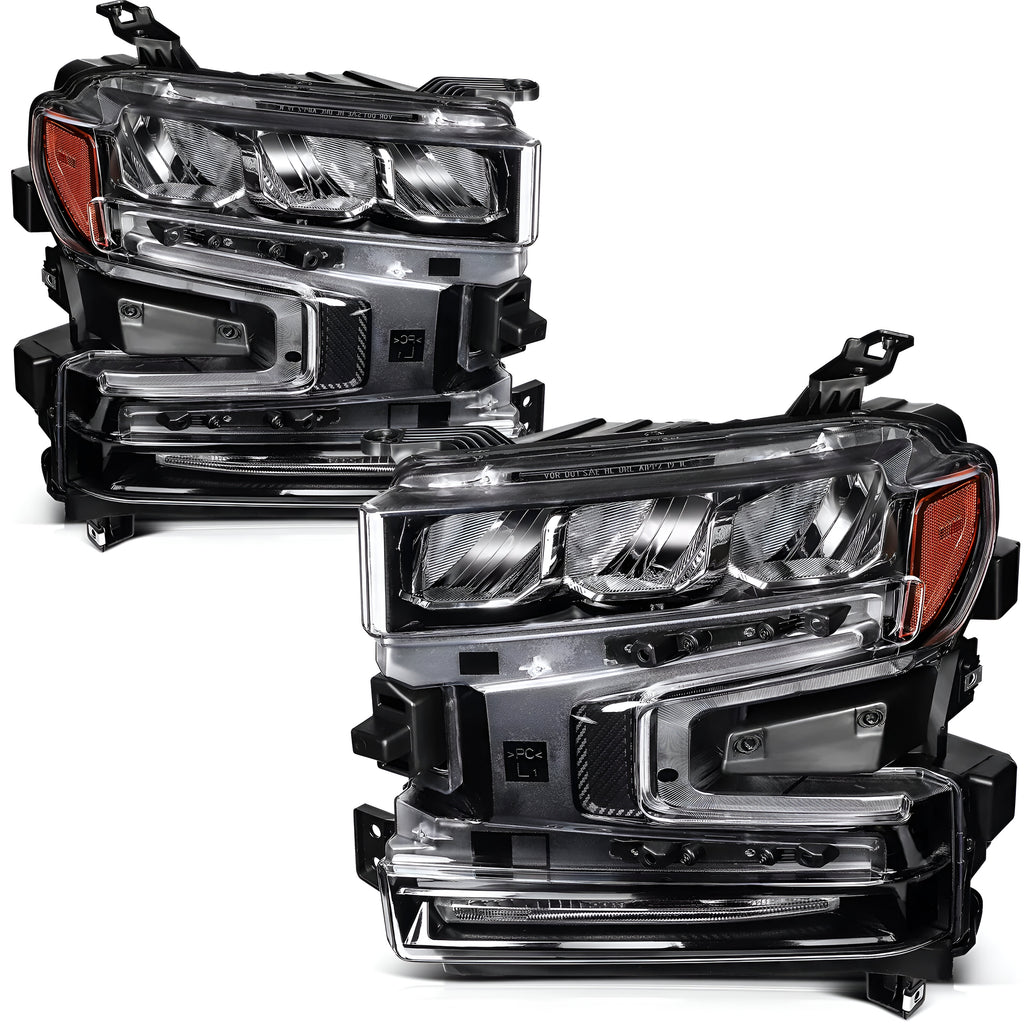 Front Headlights Assembly Chrome For 2019-2021 Chevrolet Silverado 1500