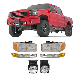 2003-2007 GMC Sierra 1500 2500 HD & 3500 Front Headlights Kit W/Bulbs | OEM Fit