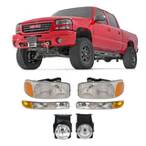 Front Headlights Kit W/Bulbs For 2003-2007 GMC Sierra 1500 2500 HD & 3500