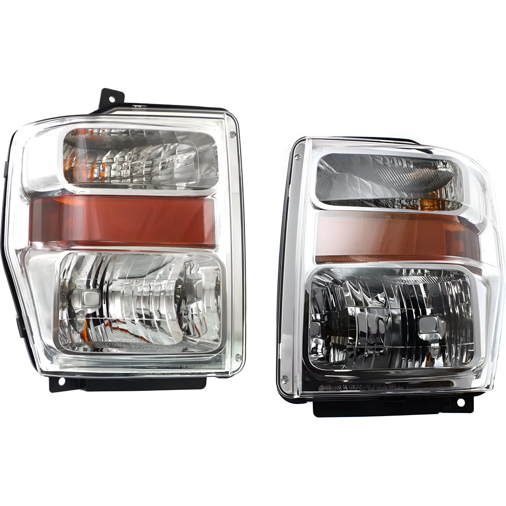 Front Headlights W/Bulbs Chrome For 2008-2010 Ford F-250 Super Duty F-350 Super Duty