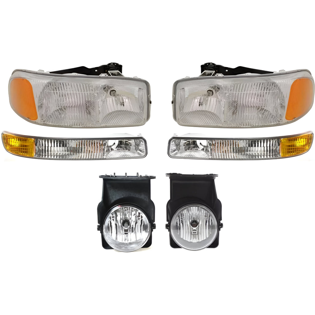 Front Headlights Kit W/Bulbs For 2003-2007 GMC Sierra 1500 2500 HD & 3500