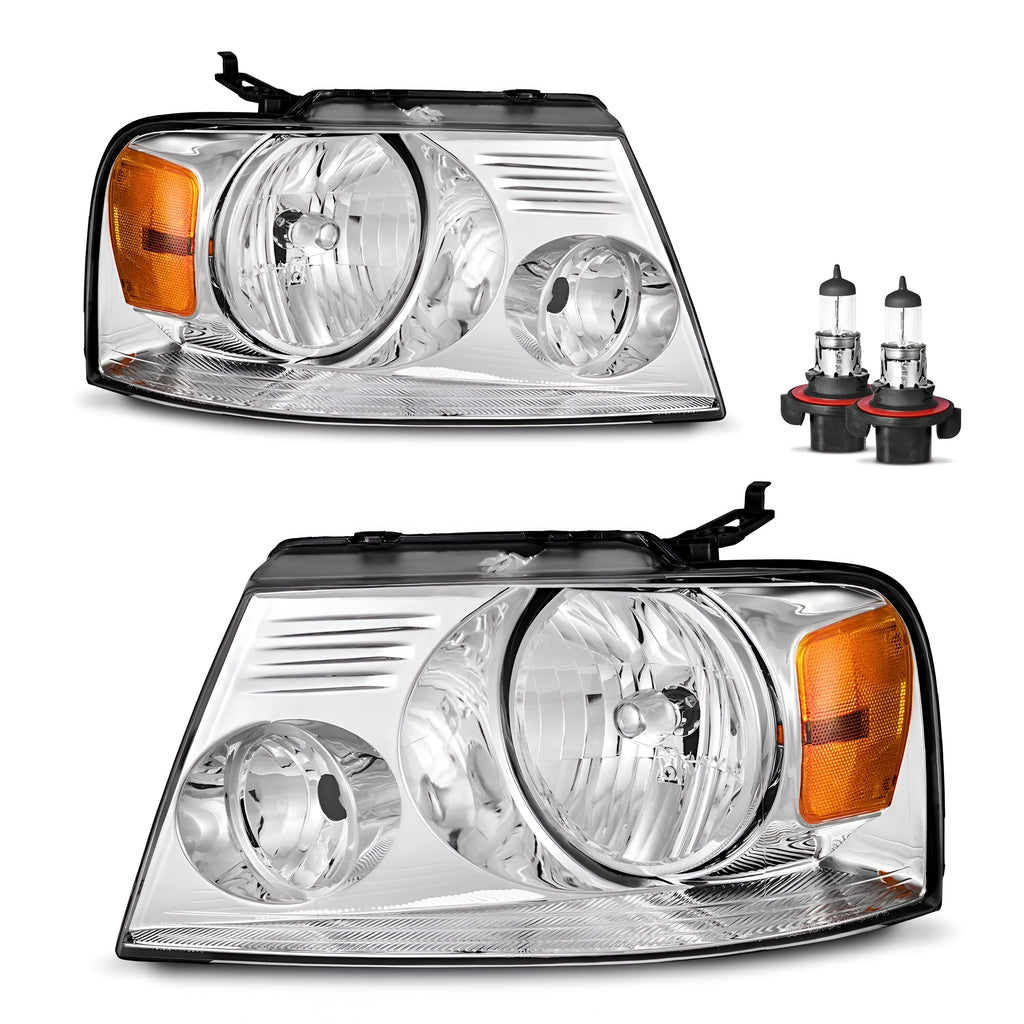 Front Headlights W/Bulbs Chrome For 2006-2008 Ford F150 Truck