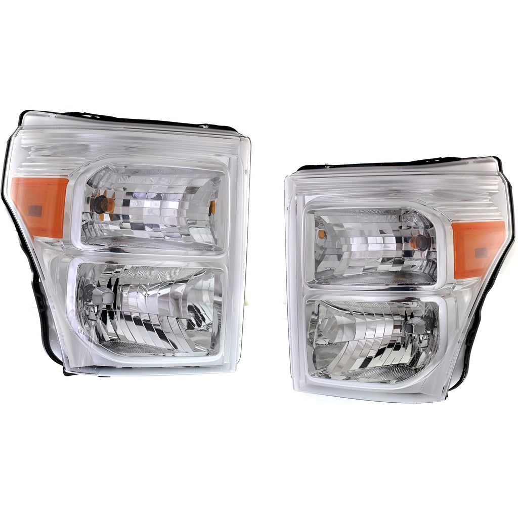 Front Headlights W/Bulbs Chrome For 2011-2016 Ford F-250 Super Duty and 350