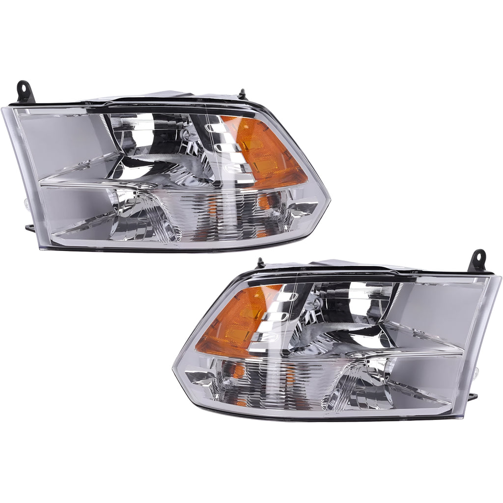 Front Headlights W/Bulbs Chrome For 2013-2018 Ram 1500 & 2019-2022 Ram 1500 Classic