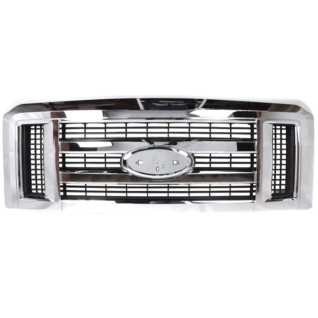 Front Grille Assembly Chrome Plastic For 2008-2019 Ford E-150 E-250 E-350 Super Duty and E-450 Super Duty