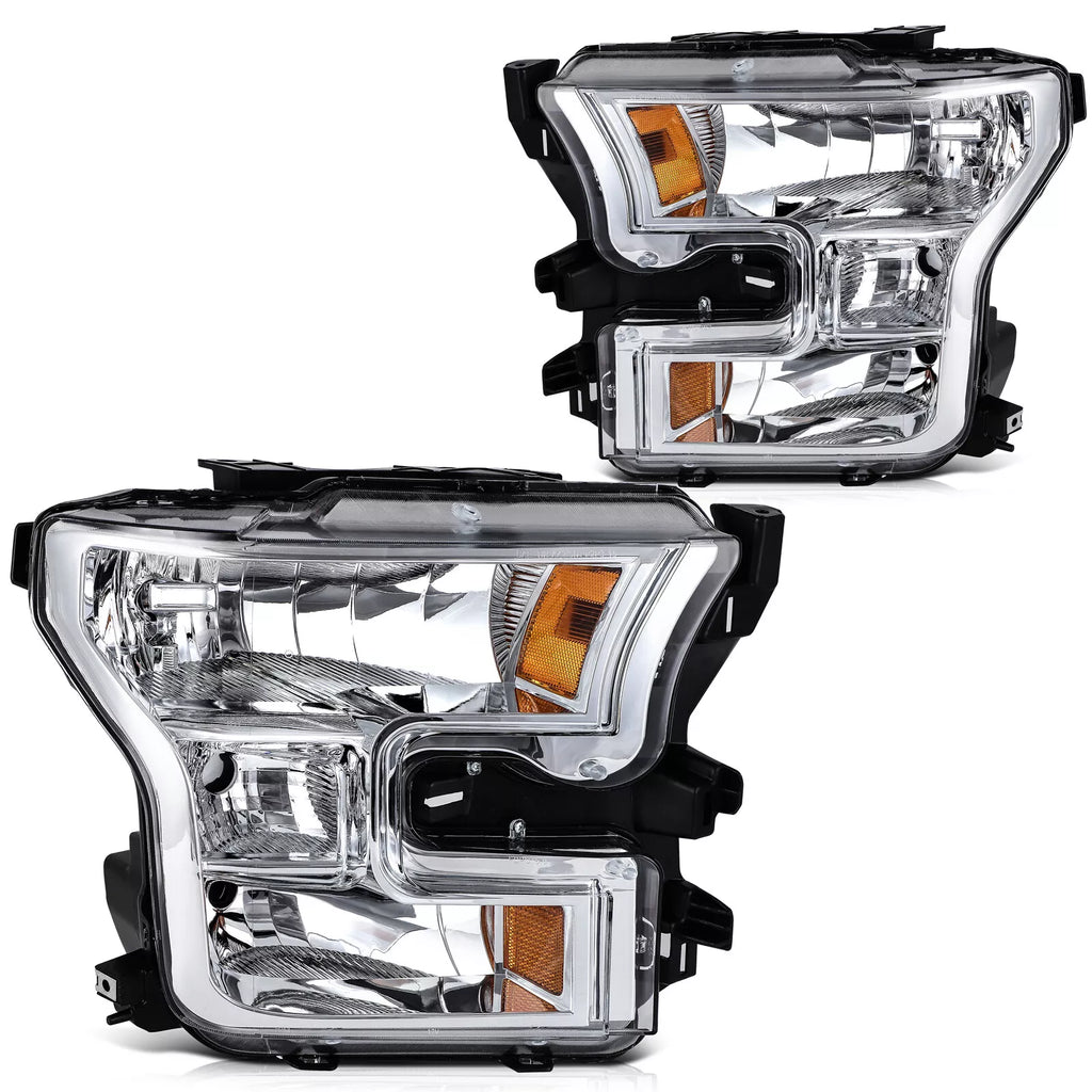 Front Bumper Chrome & Headlight Assembly Kit For 2015-2017 Ford F150 Truck