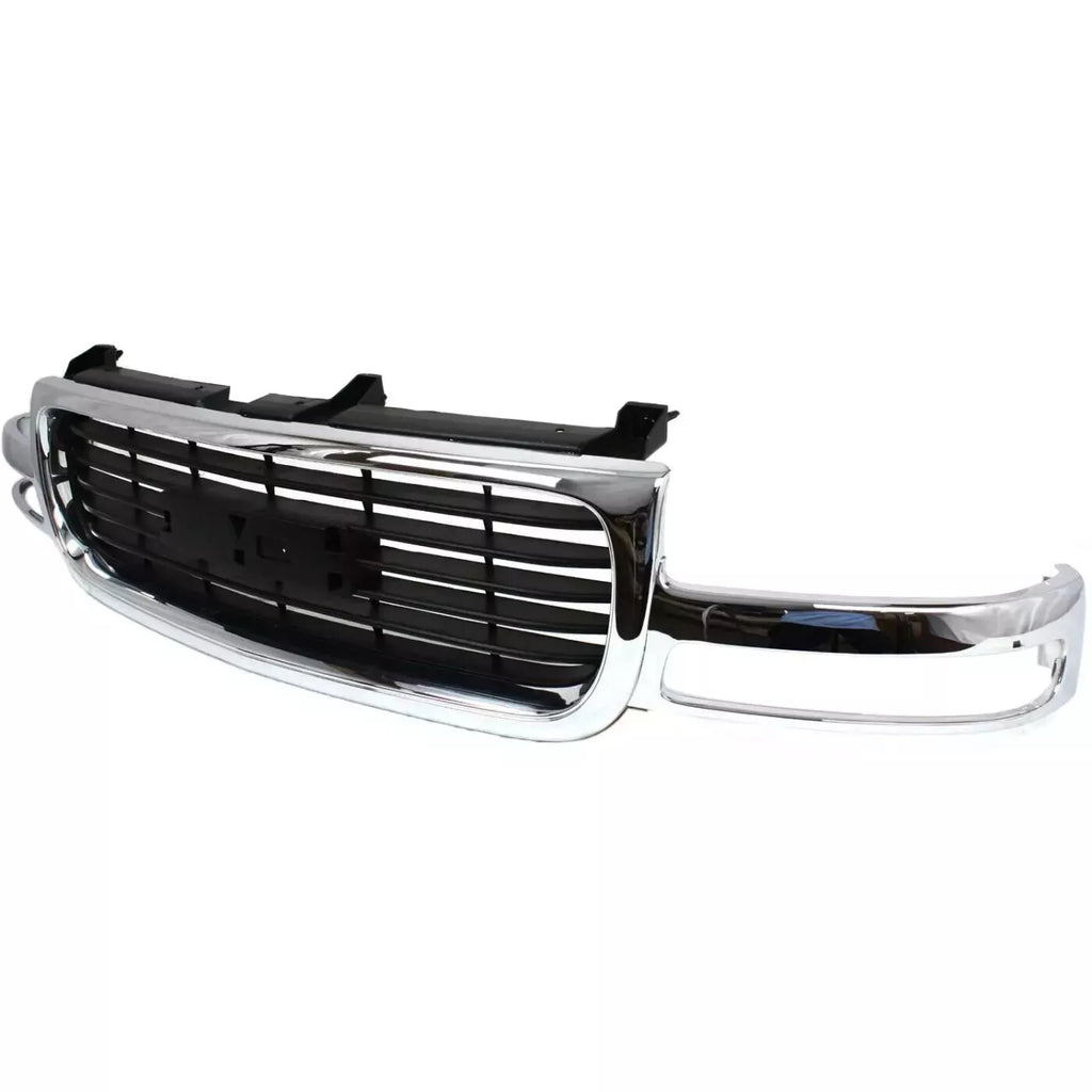 Front Grille Assembly Chrome & Headlight Assembly Kit For 1999-2002 GMC Sierra / 2000-2006 Yukon