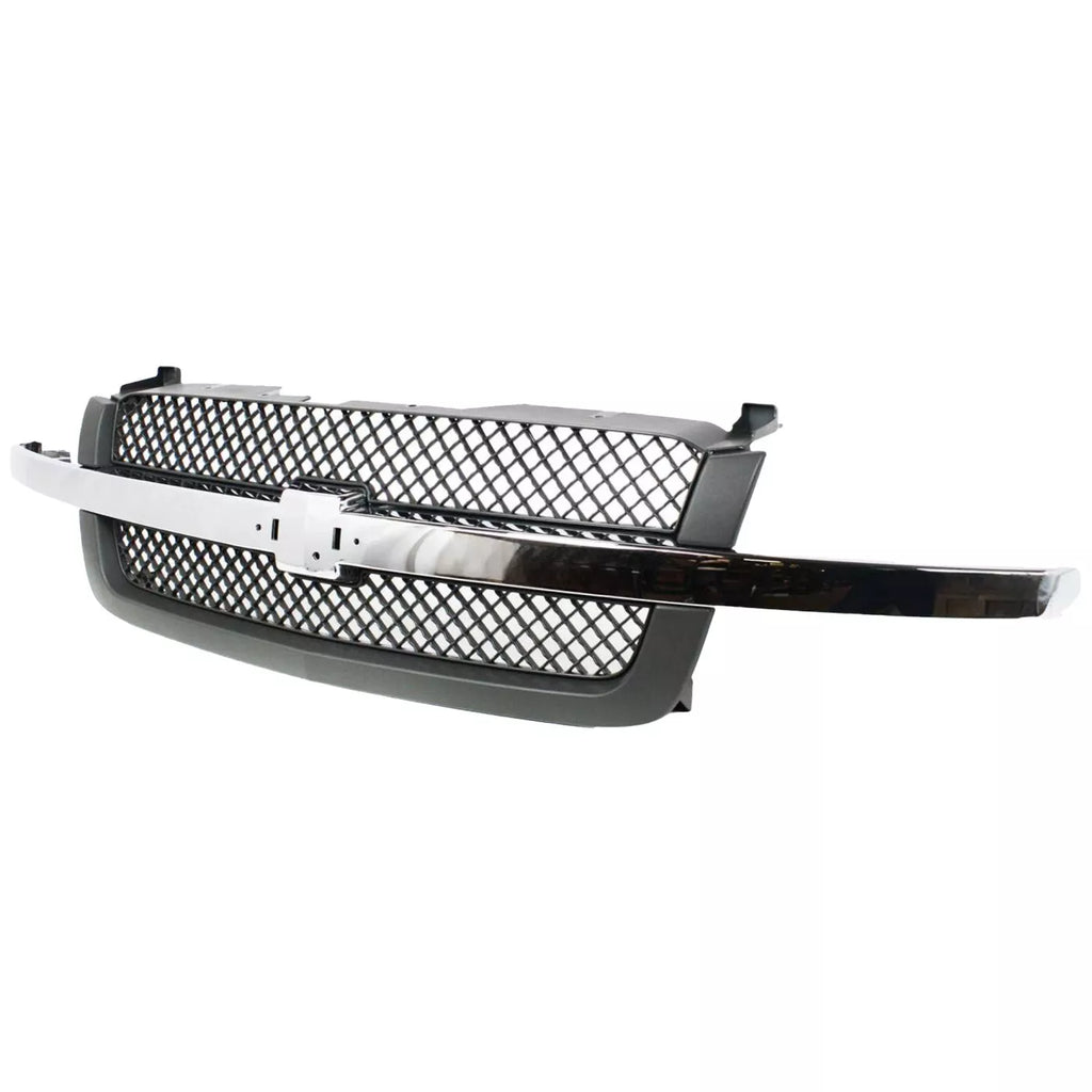 Front Grille Assembly Chrome and Textured Gray Plastic For 2003-2007 Chevrolet Silverado 1500