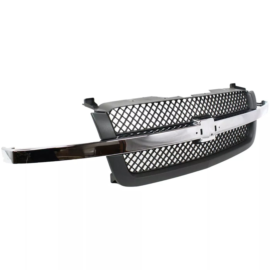 Front Grille Assembly Chrome and Textured Gray Plastic For 2003-2007 Chevrolet Silverado 1500