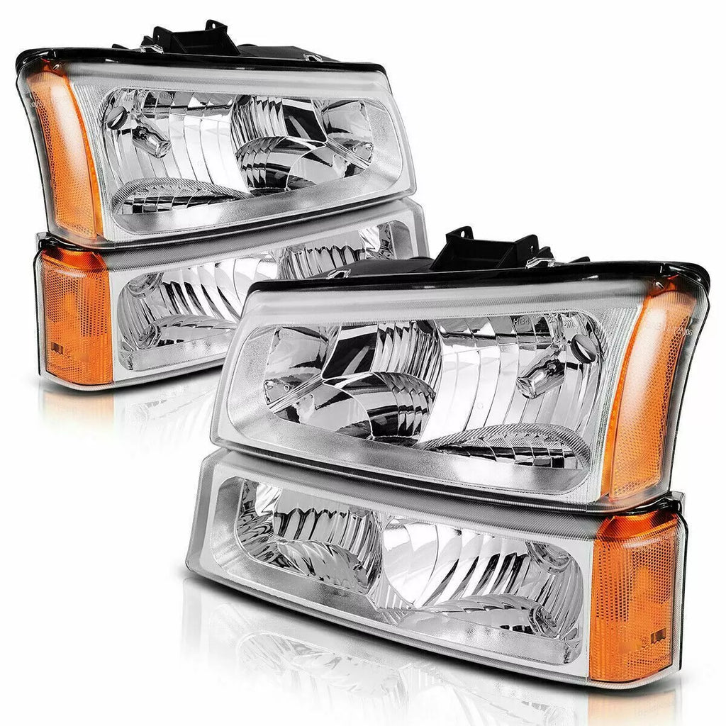 Front Headlights, Signal Lamps Chrome Plastic For 2003-2007 Chevrolet Silverado 1500