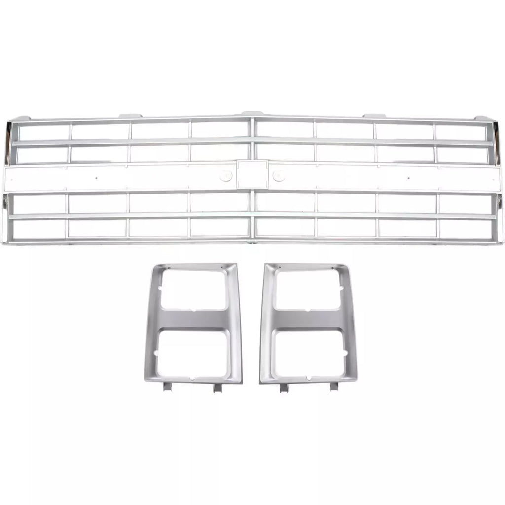 Front Bumper Chrome & Grille Assembly Kit For 1985-1988 Chevrolet C/K-Series