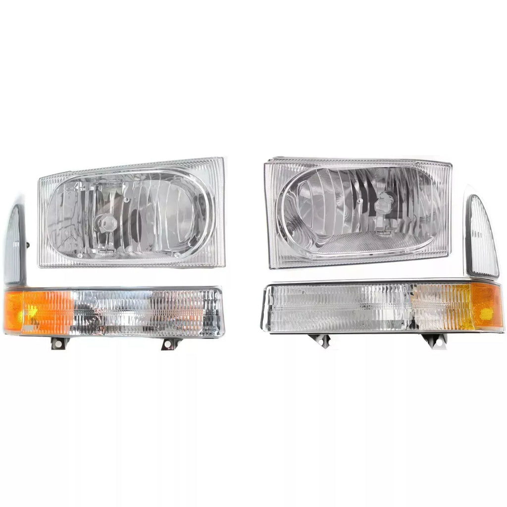 Front Grille Chrome & Headlight Kit For 1999-2004 Ford F-250 Super Duty & F-350