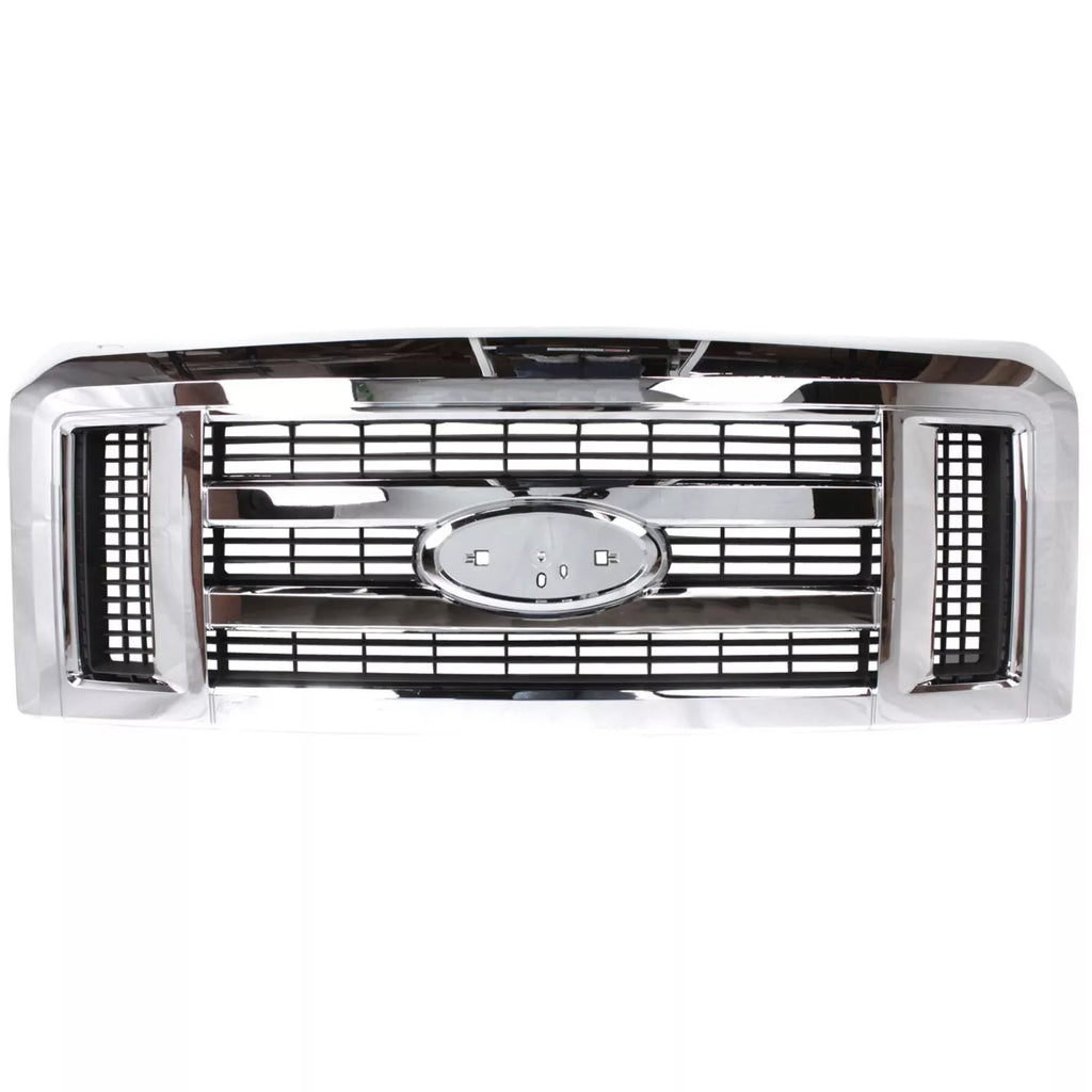 Front Bumper Chrome & Grille Assembly Kit For 2008-2019 Ford E-150 E-250 E-350 Super Duty E-450 Super Duty