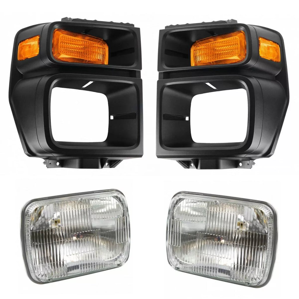 Front Bumper Primed & Headlights Assembly Kit For 2008-2019 Ford E-150 E-250 & E-350 E-450 Super Duty