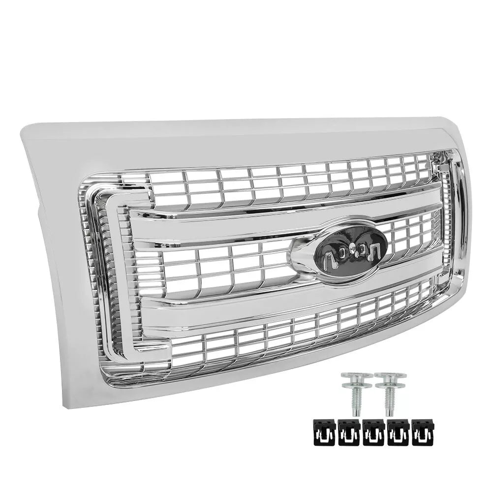 Front Grille Assembly Chrome & Headlight Assembly Kit For 2009-2014 Ford F-150