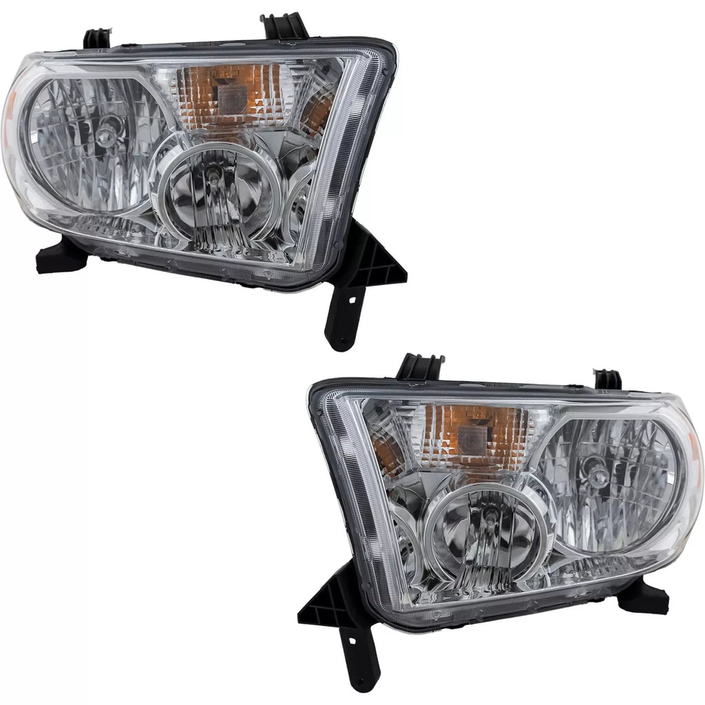 Front Bumper Chrome Steel & Headlight Assembly Kit For 2007-2009 Toyota Tundra