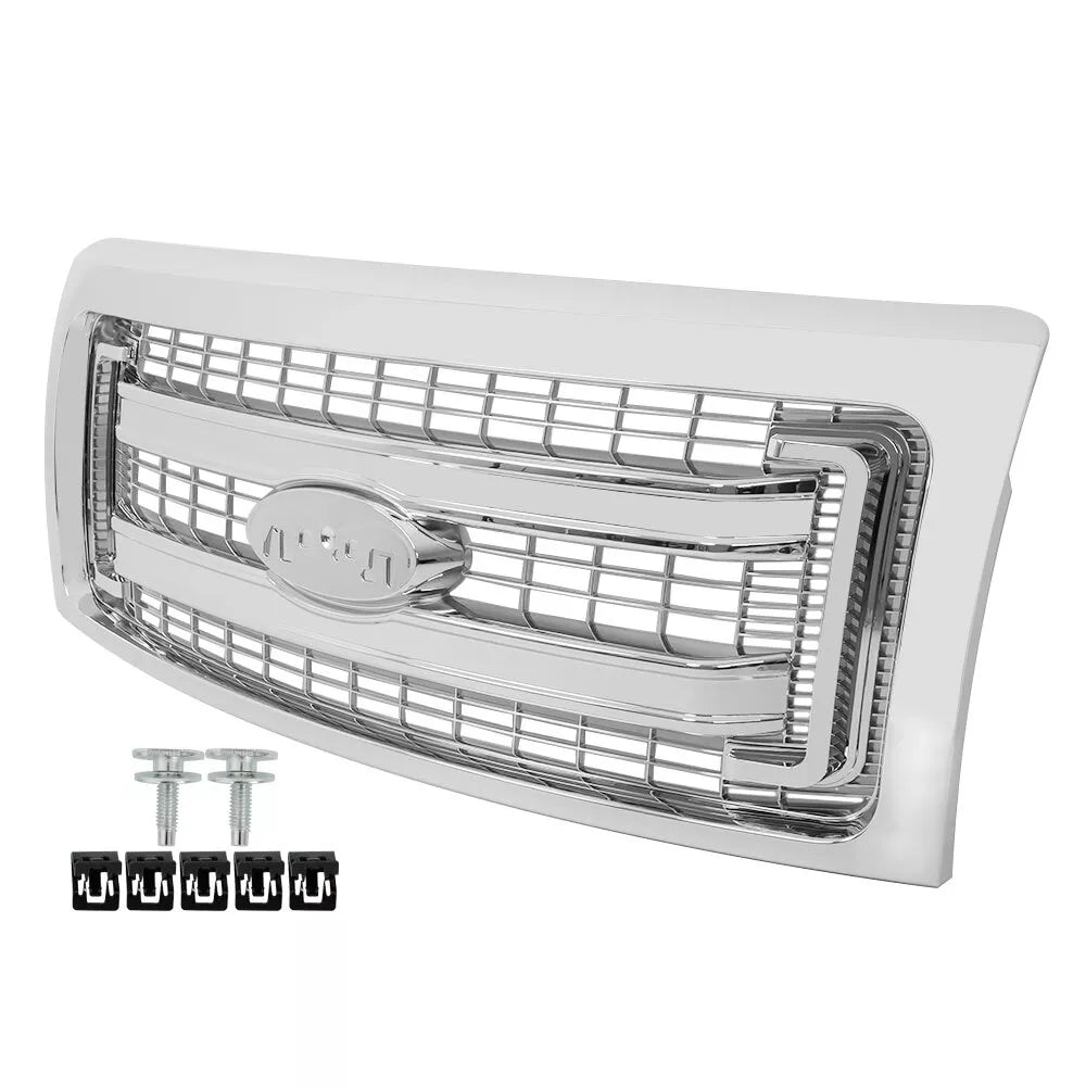 Front Grille Assembly Chrome & Headlight Assembly Kit For 2009-2014 Ford F-150