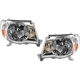 2005-2011 Toyota Tacoma Front Headlights Assembly Chrome W/Bulb | OEM Fit