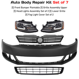 2011-2014 Volkswagen Jetta Front Bumper Cover Paintable & Headlights Kit | OEM Fit