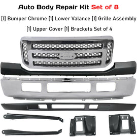 Replacement 2005–2007 Ford F-250/F-350 Super Duty – 8-Piece Kit Front Bumper Chrome with Grille & Brackets, OEM Fit, Includes Bumper, Lower Valance, Grille Assembly, Upper Cover & Brackets (Set of 4)