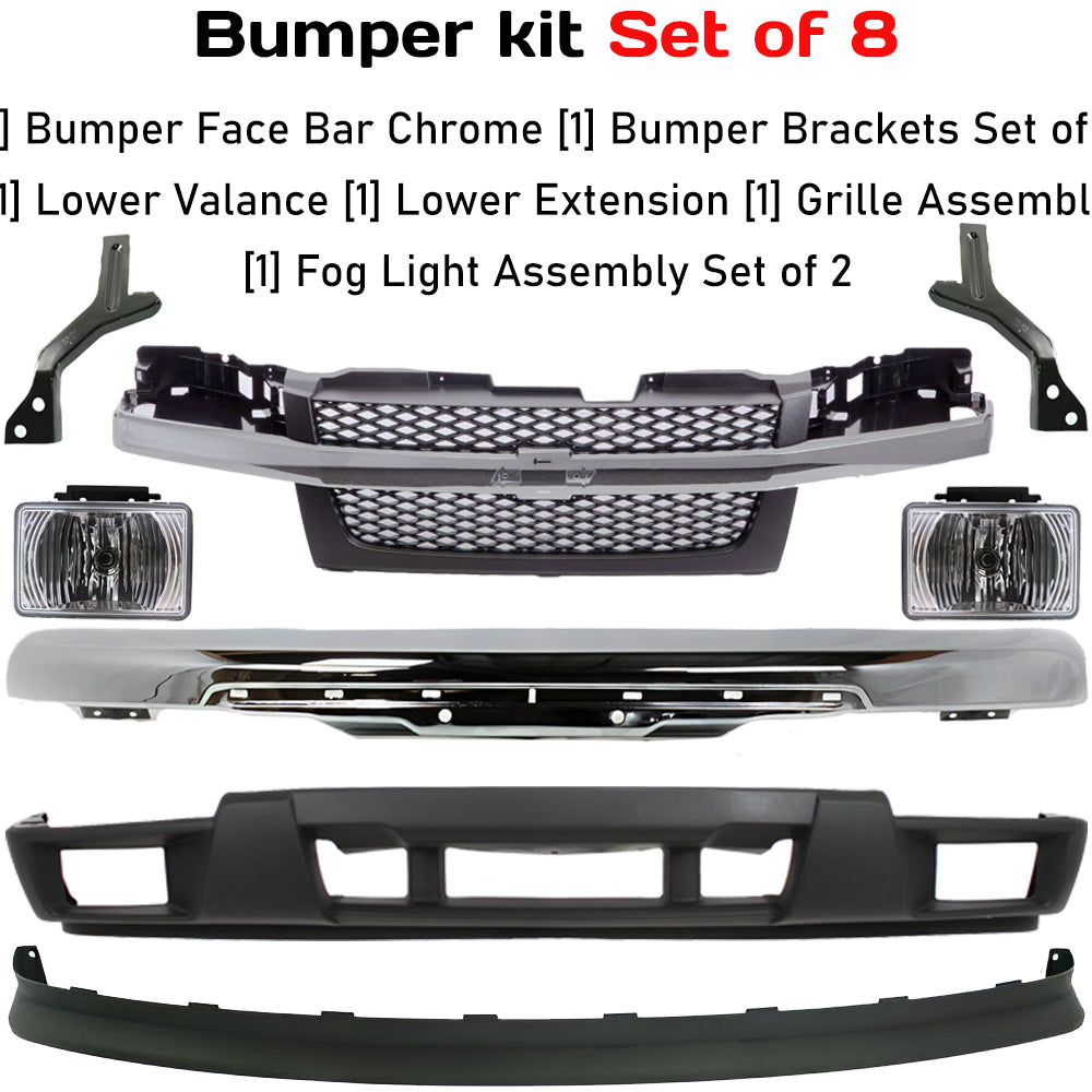 2004-2012 Chevrolet Colorado Front Chrome Bumper Kit with Grille & Fog Lights | OEM Fit
